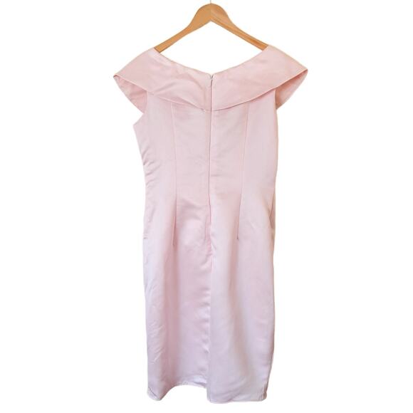 NWT JJ's House Pink Satin Cocktail Dress Size 10 V-neck Pleated w/ Brooch Retro - Picture 9 of 12